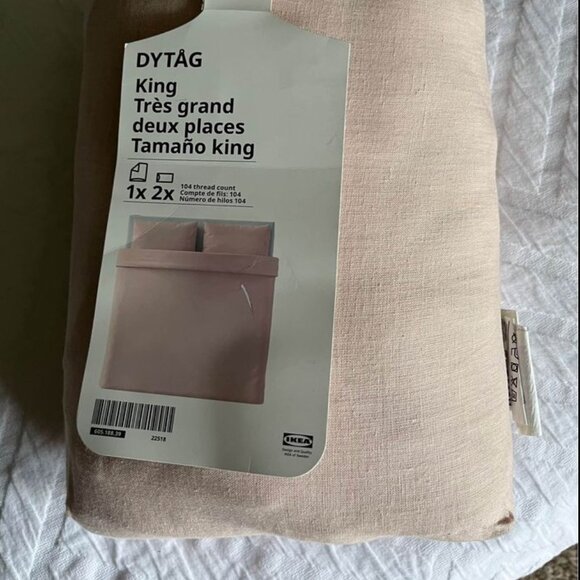 IKEA DYTÅG King Size Light Pink Linen Duvet Cover and 2 Pillowcases - Picture 11 of 12